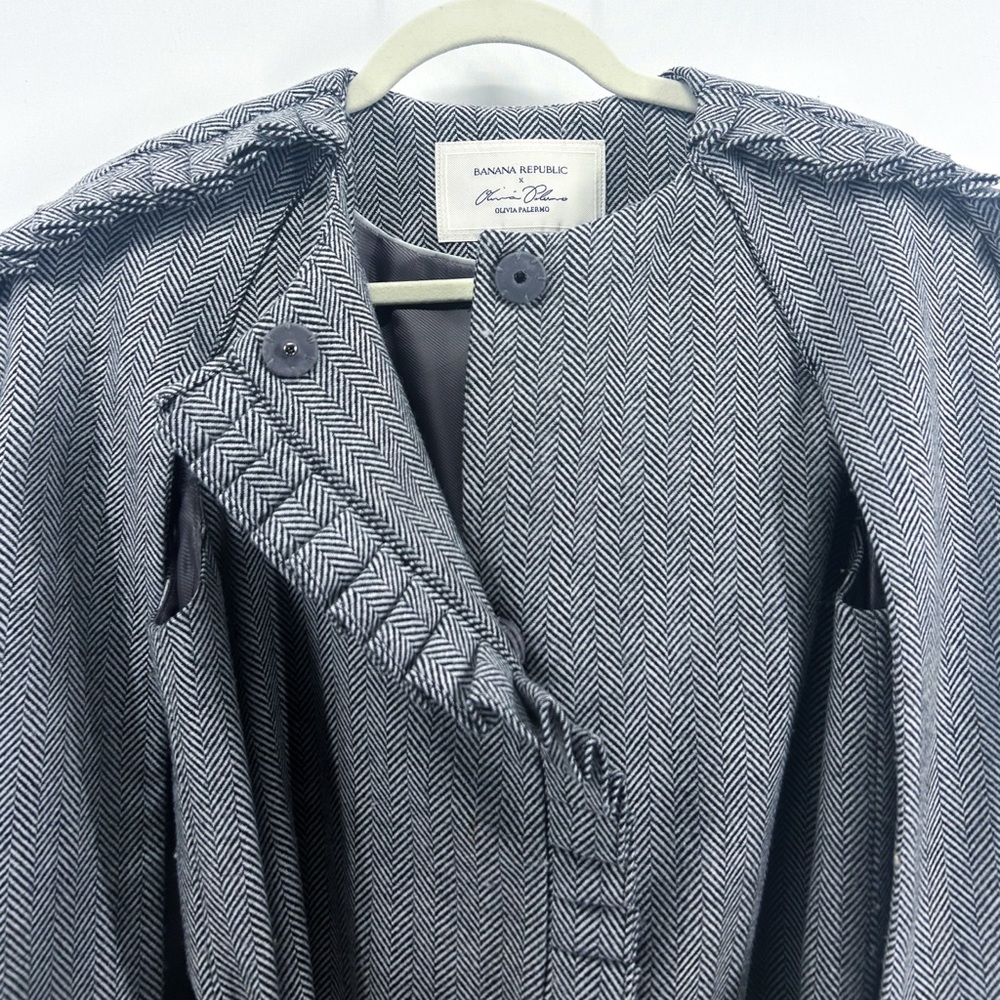 Banana Republic x Olivia Palermo Wool Houndsooth Cape Coat Ruffles X-Small - Picture 6 of 10